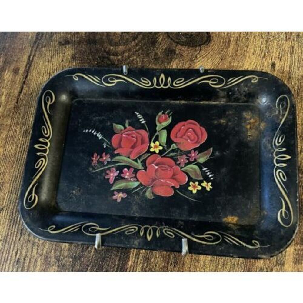 Vintage Pepsi Cola Metal Tray Black Painted Floral Flower Retro 6”x4” Decor